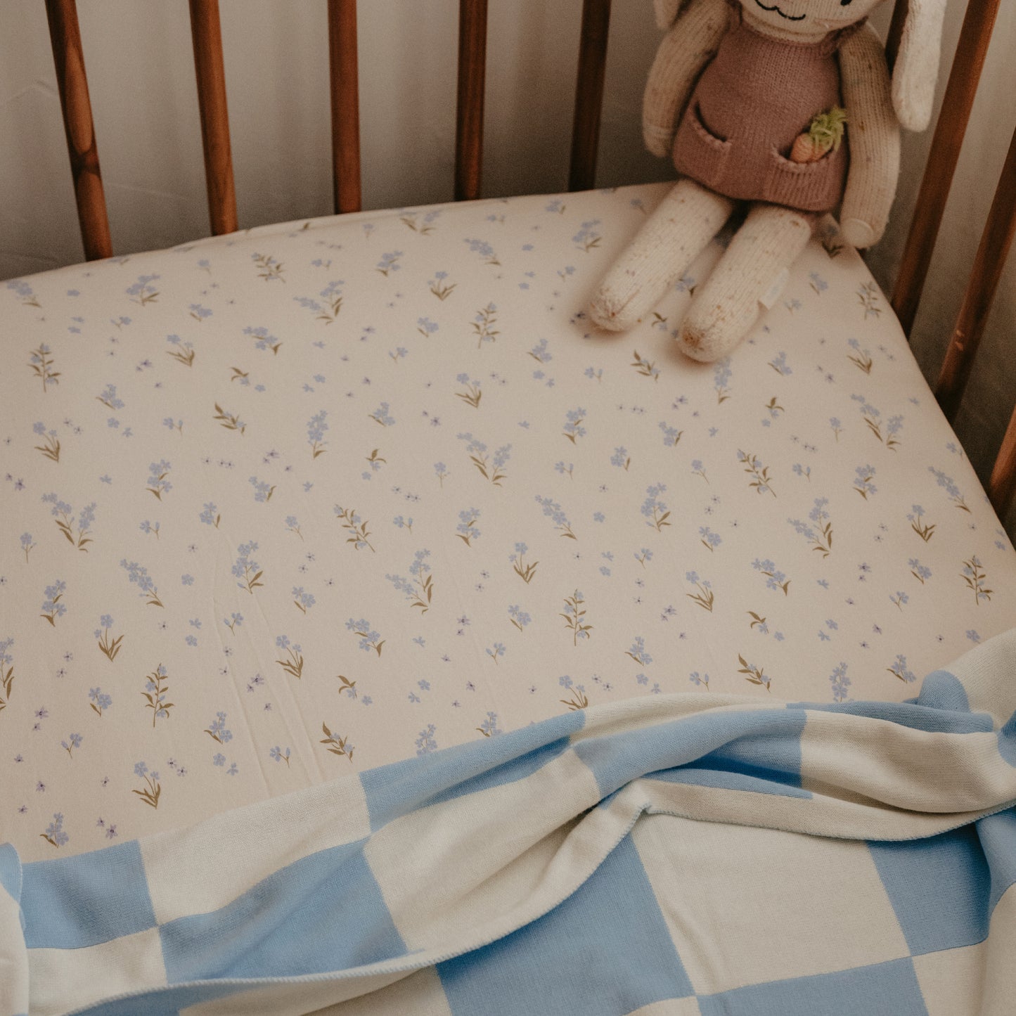 Fox & Fallow Organic Fitted Cot Sheet- Forget-Me-Not