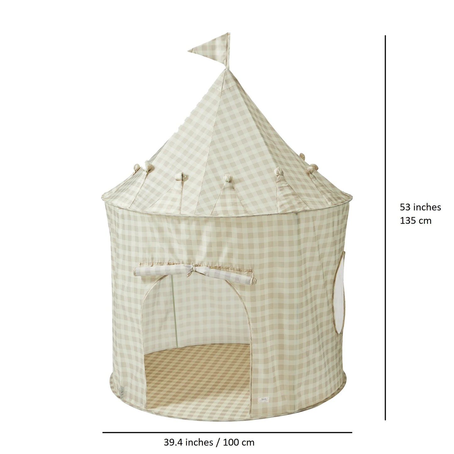 3 Sprouts recycled fabric play tent- Gingham Beige