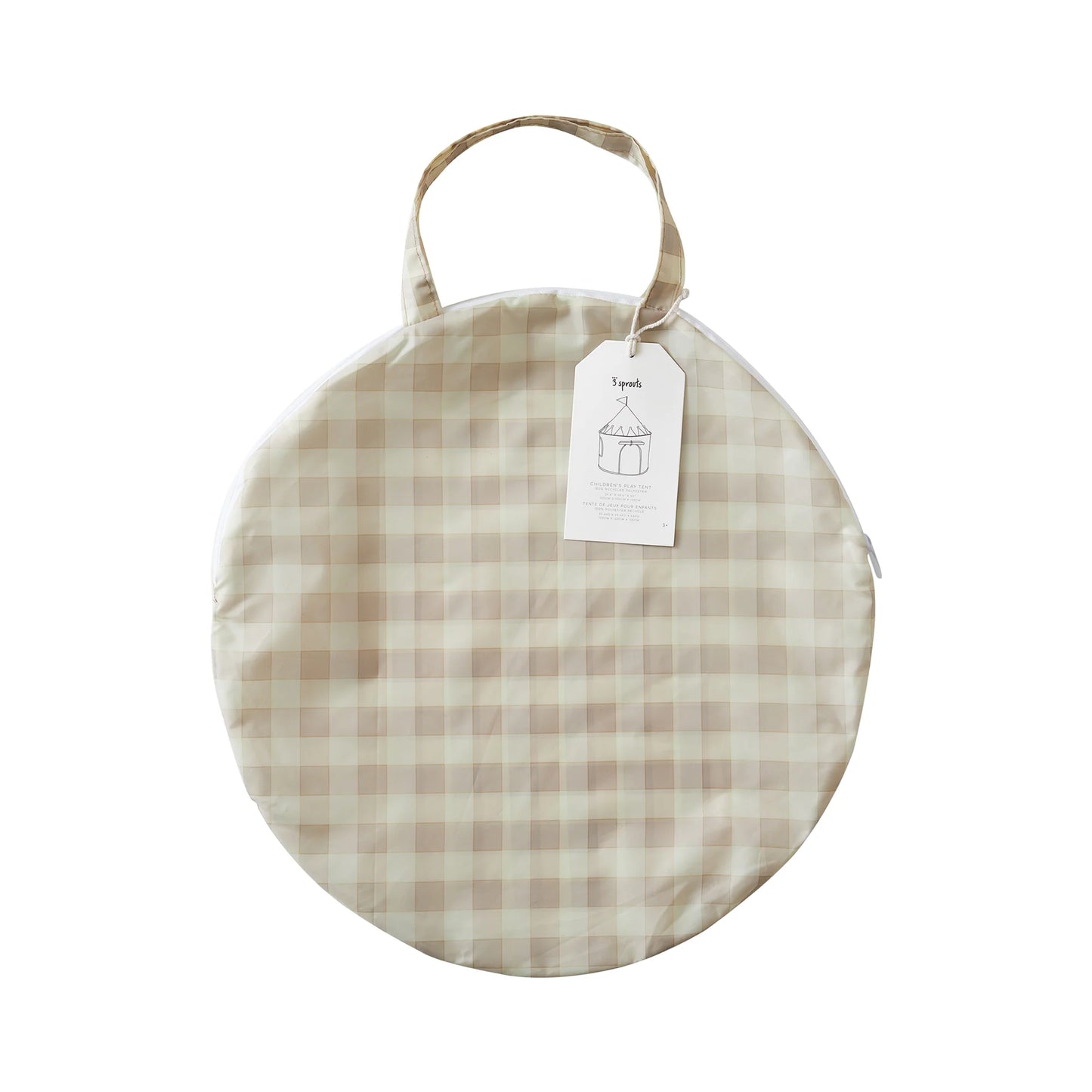 3 Sprouts recycled fabric play tent- Gingham Beige