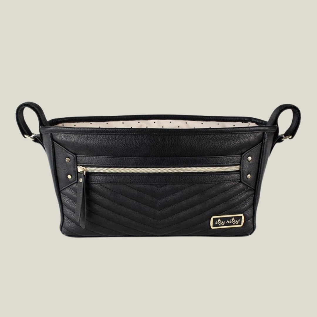 Travel stroller caddy- black/gold zipper