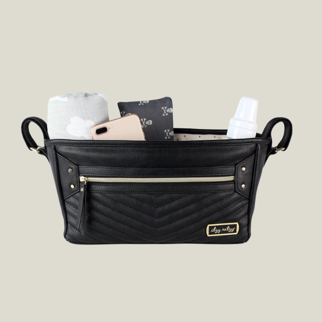 Travel stroller caddy- black/gold zipper
