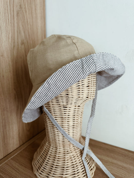 Exclusively hand sewn sunhat (Reversible) | Sand/Stripes