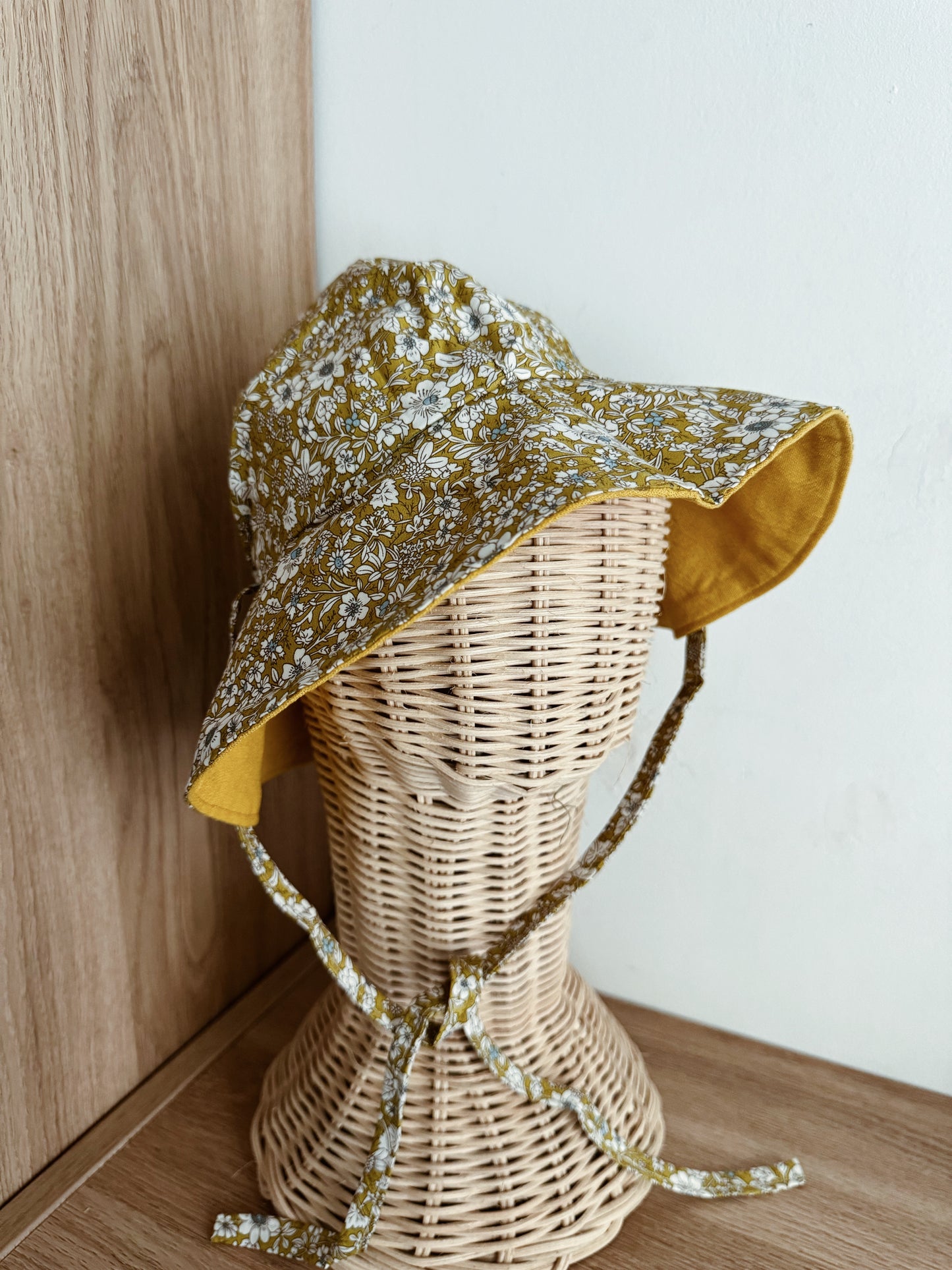 Exclusively hand sewn sunhat (Reversible) | Mustard/Floral