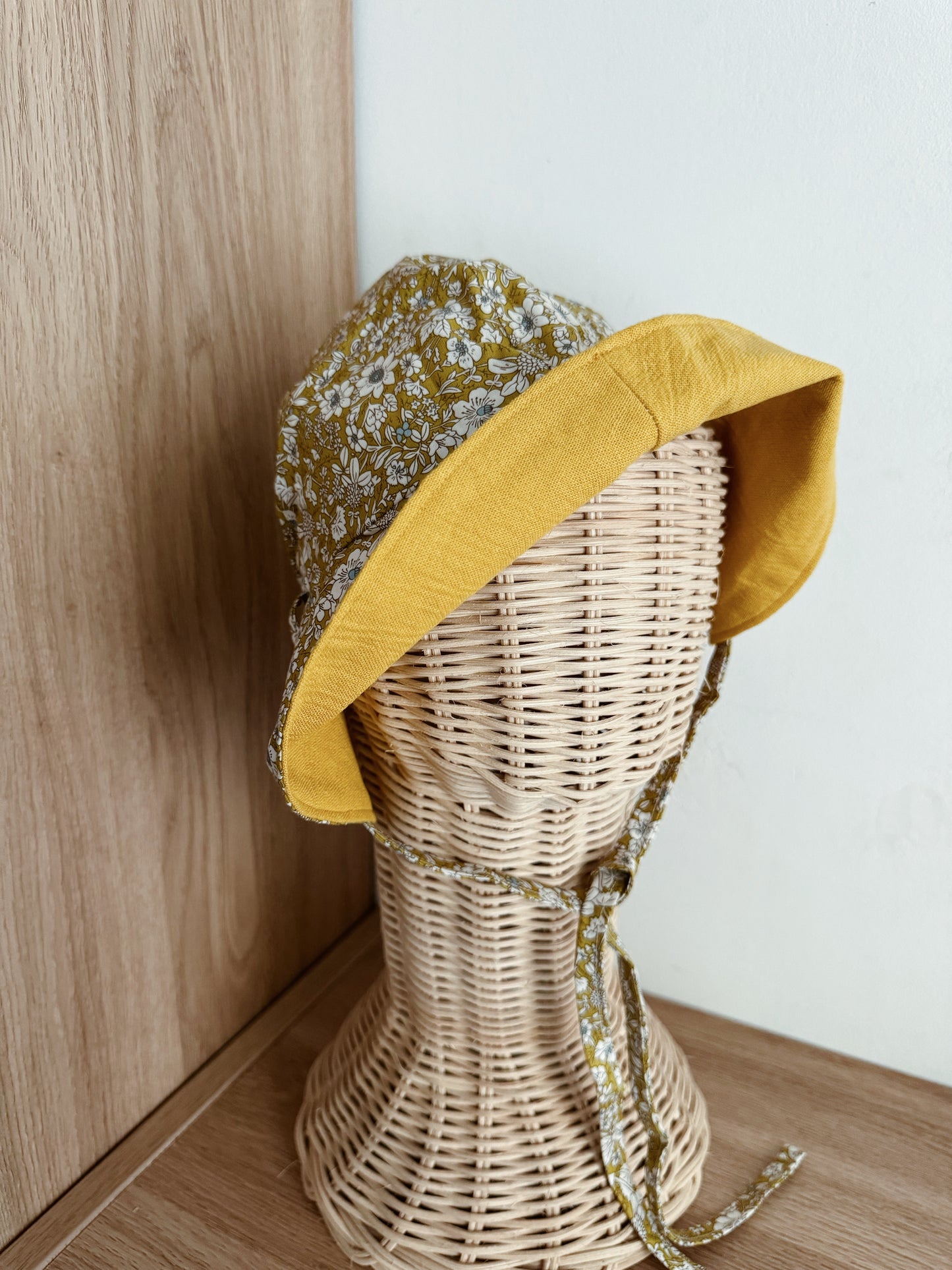 Exclusively hand sewn sunhat (Reversible) | Mustard/Floral