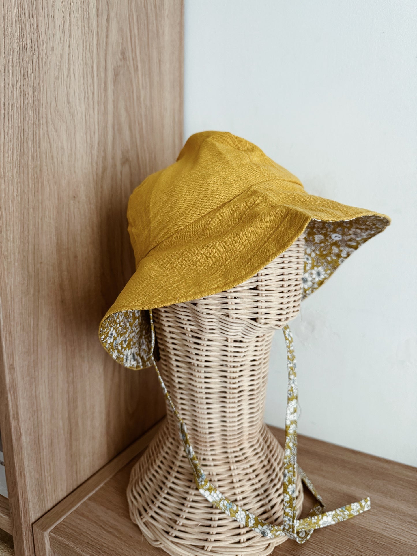 Exclusively hand sewn sunhat (Reversible) | Mustard/Floral