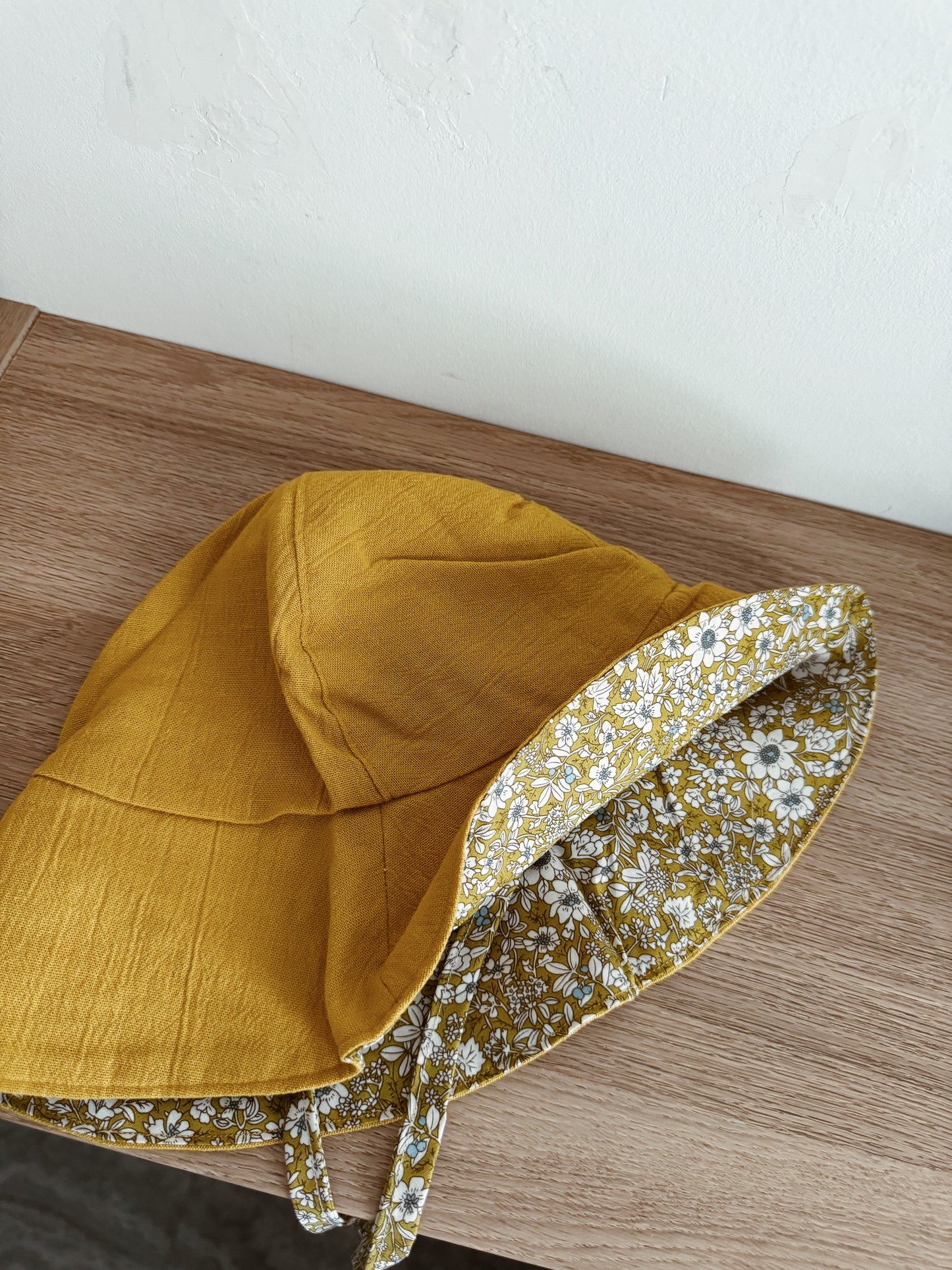 Exclusively hand sewn sunhat (Reversible) | Mustard/Floral