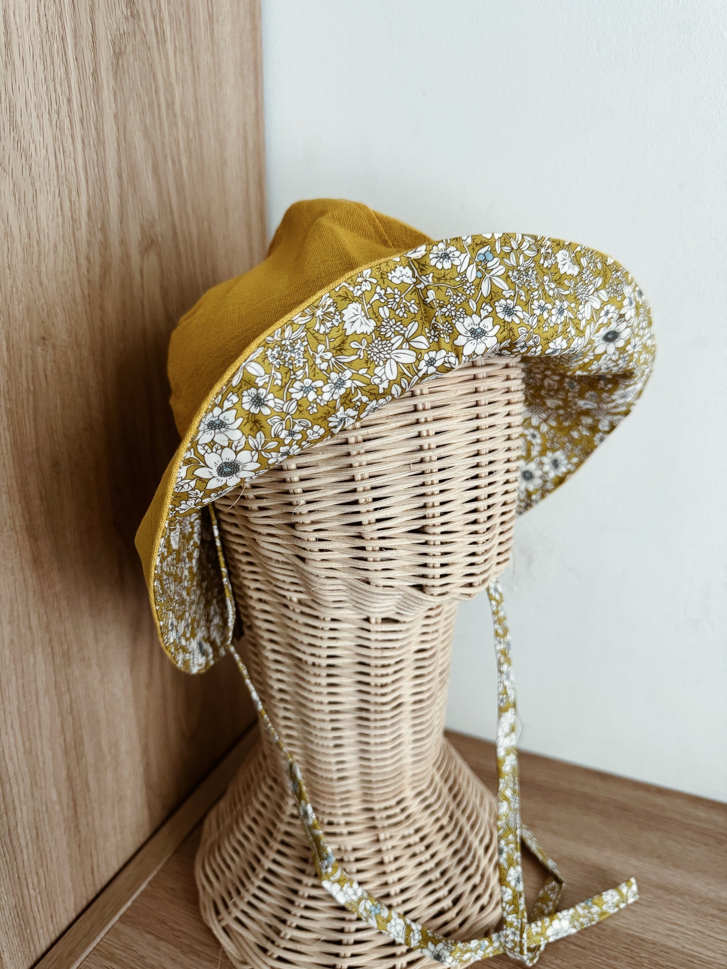 Exclusively hand sewn sunhat (Reversible) | Mustard/Floral