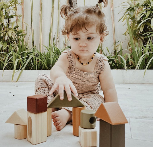 Wooden building blocks with rattles