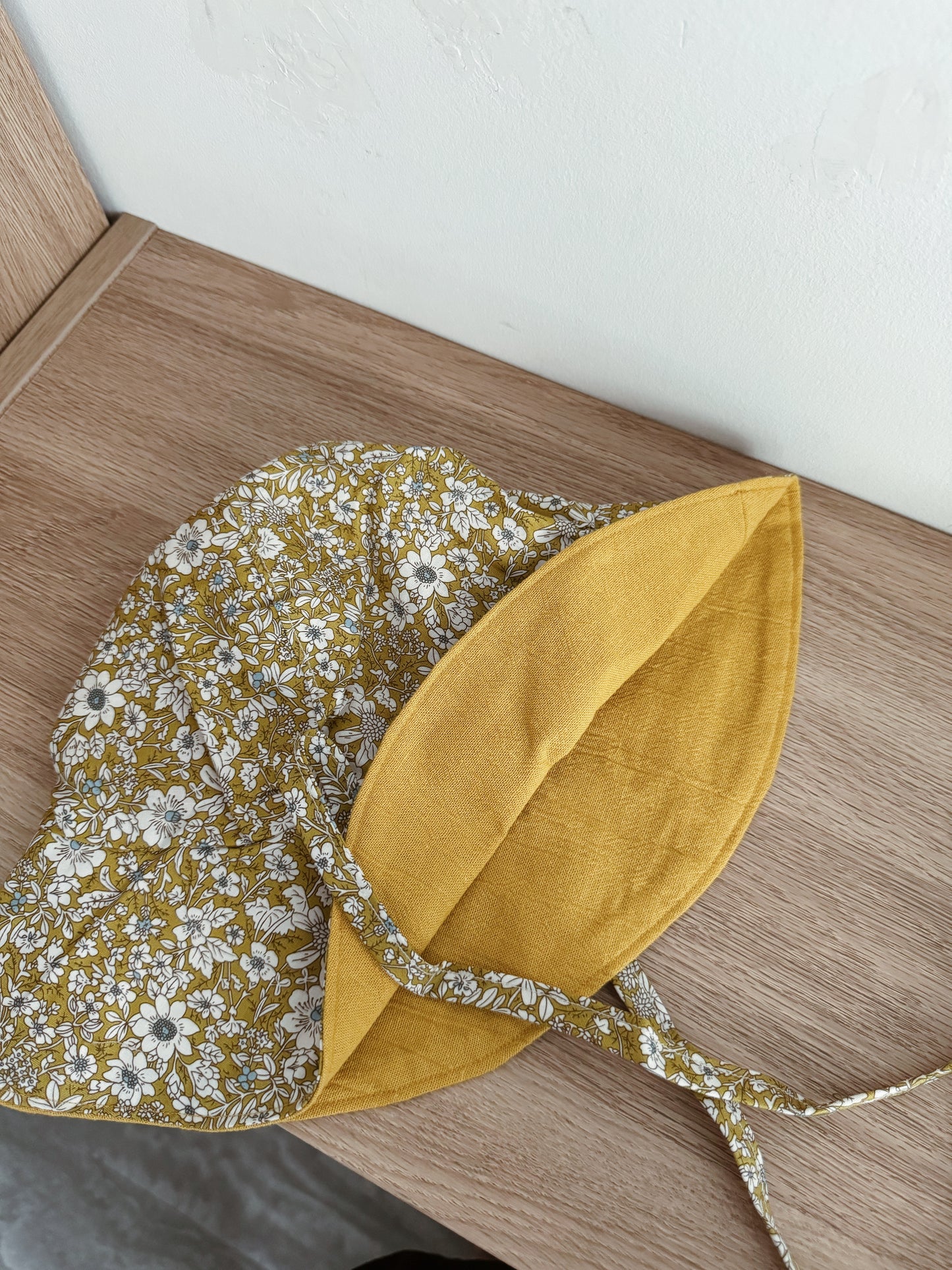 Exclusively hand sewn sunhat (Reversible) | Mustard/Floral