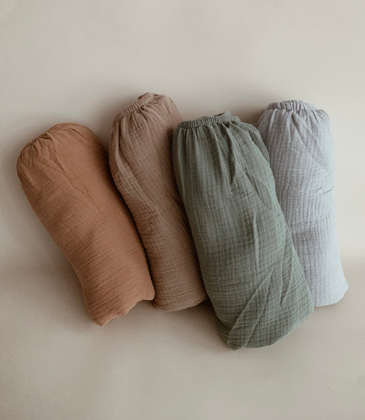 Neutral Cotton Muslin Fitted Sheet